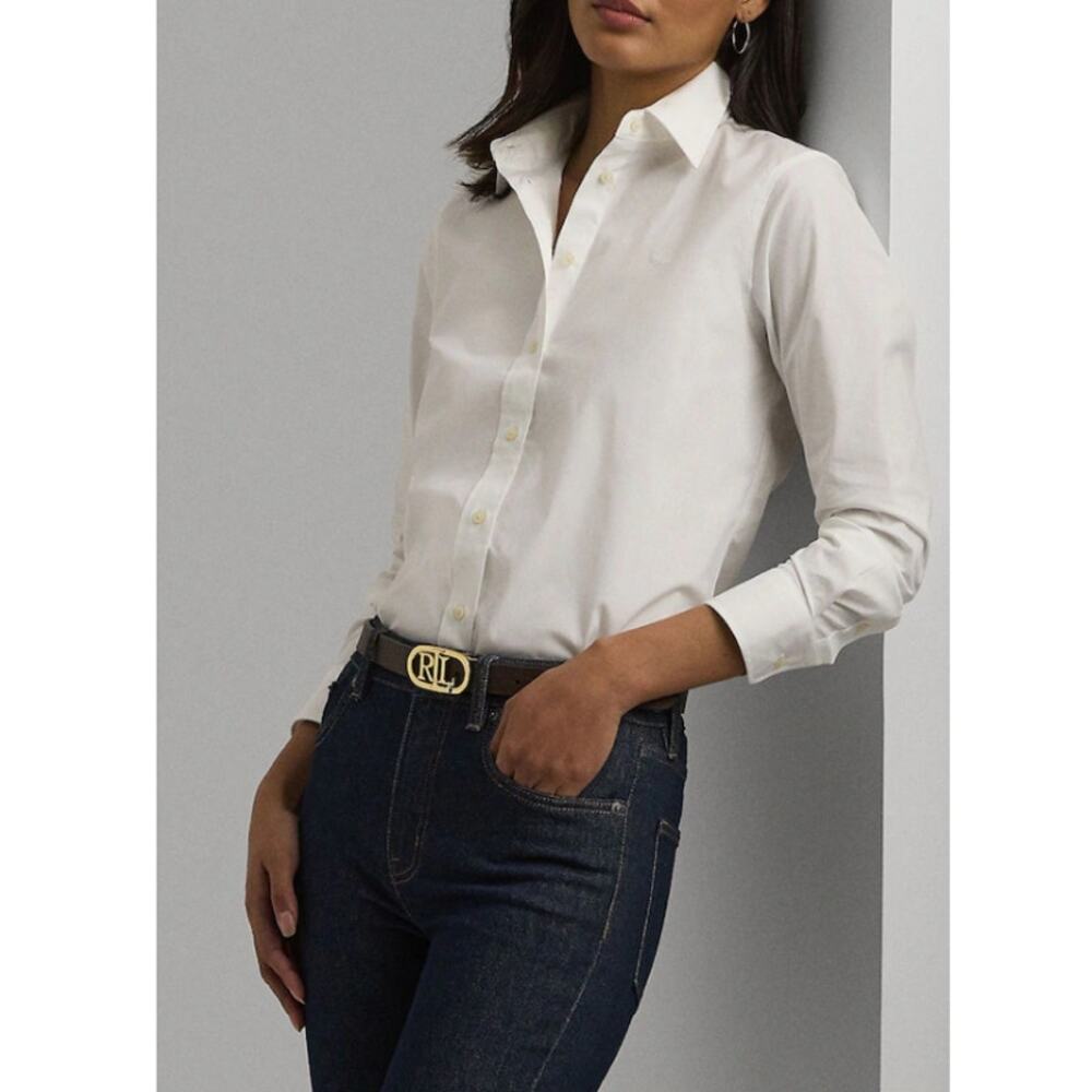 New LAUREN RALPH LAUREN Women's White Jamelko Non-Iron Stretch Shirt Size 2X
